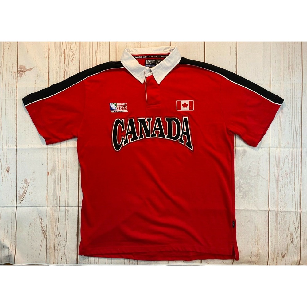 POLO RUGBY SS SHIRT Polo MENS Large Red Rugby World Cup 2011 Canada